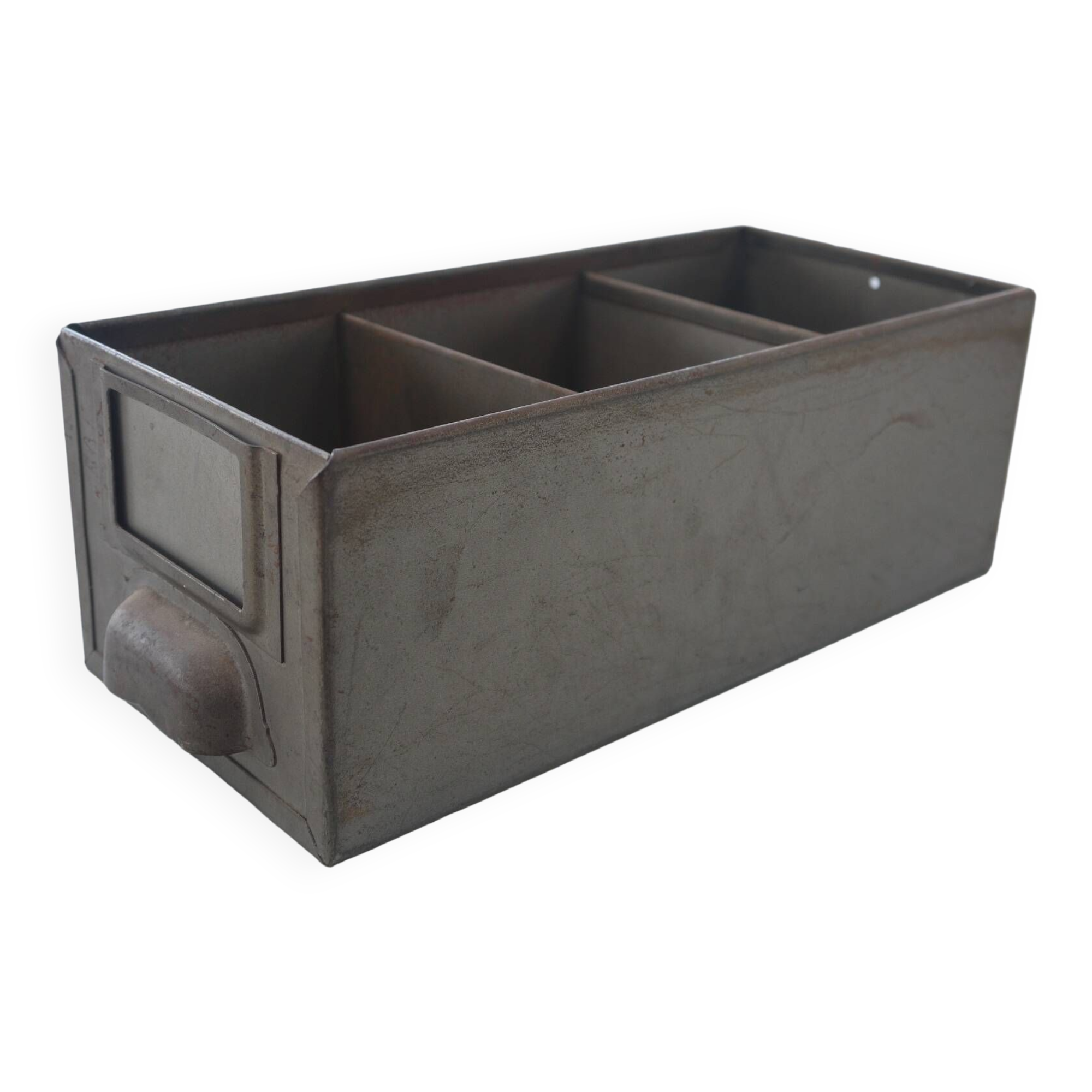 Set of 5 metallic gray industrial drawer lockers from the 60s