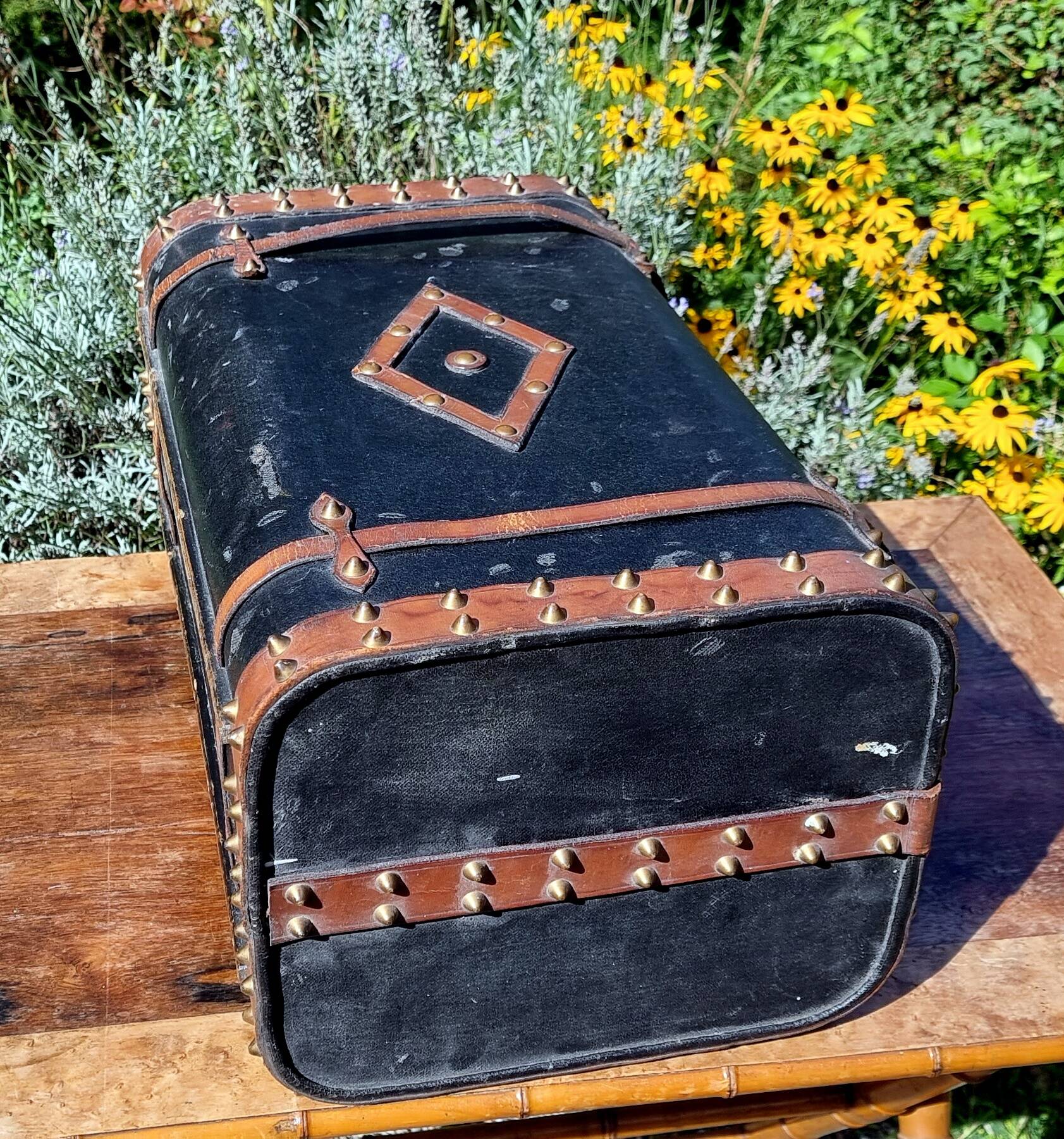 Malle de voyage bois, cuir et pégamoïd début XXe