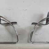 Pair of chairs by Yves Christin, tubular steel, purple plexiglass. Ed. Airborne, France cira 1970