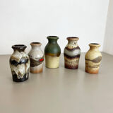 Set of Five Vintage Pottery Fat Lava Vases Made by Scheurich, Germany, 1970s