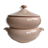Paire de plats Digouin Sarreguemines avec couvercle rose poudré