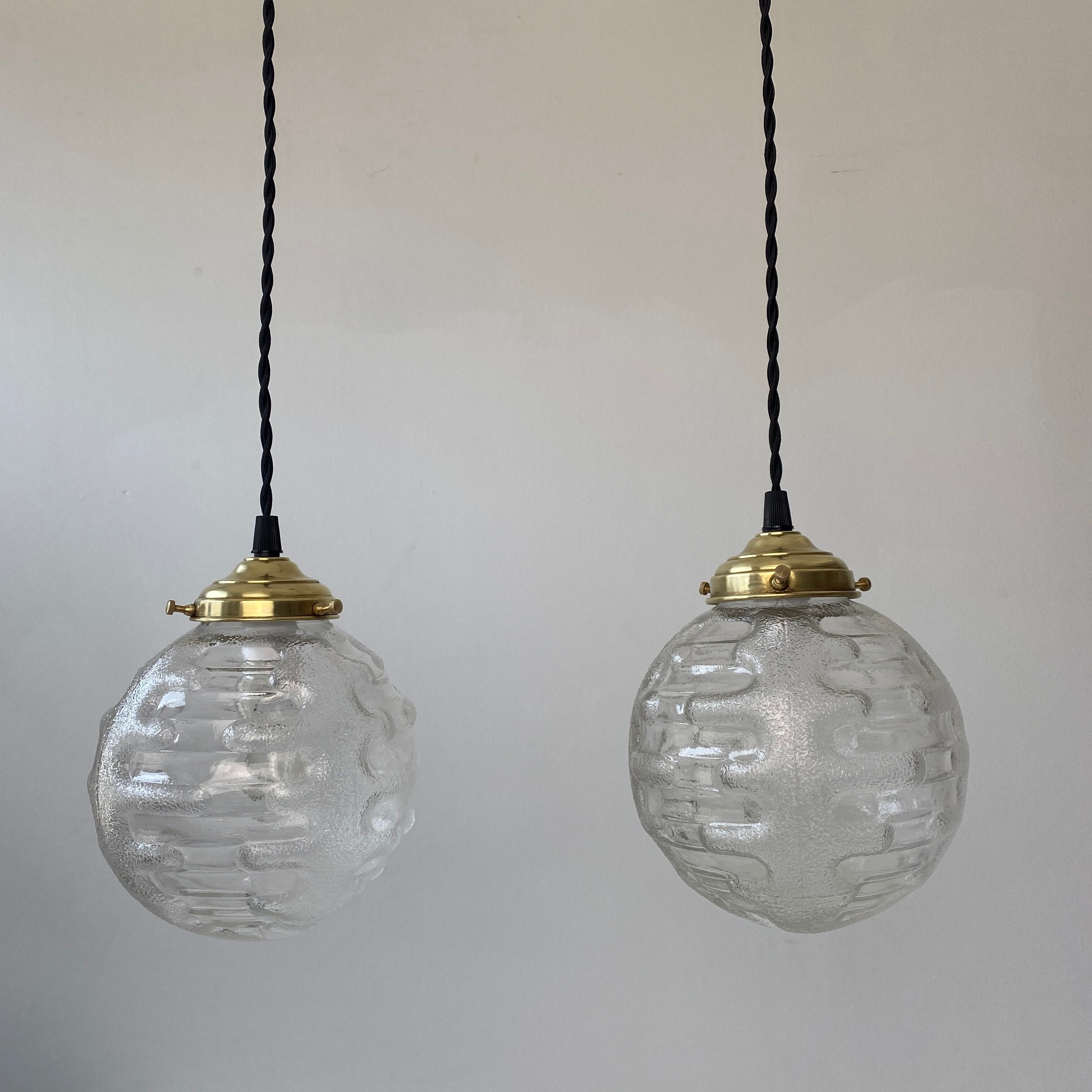 Pair of old round pendant lamps 15 cm vintage