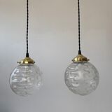 Pair of old round pendant lamps 15 cm vintage