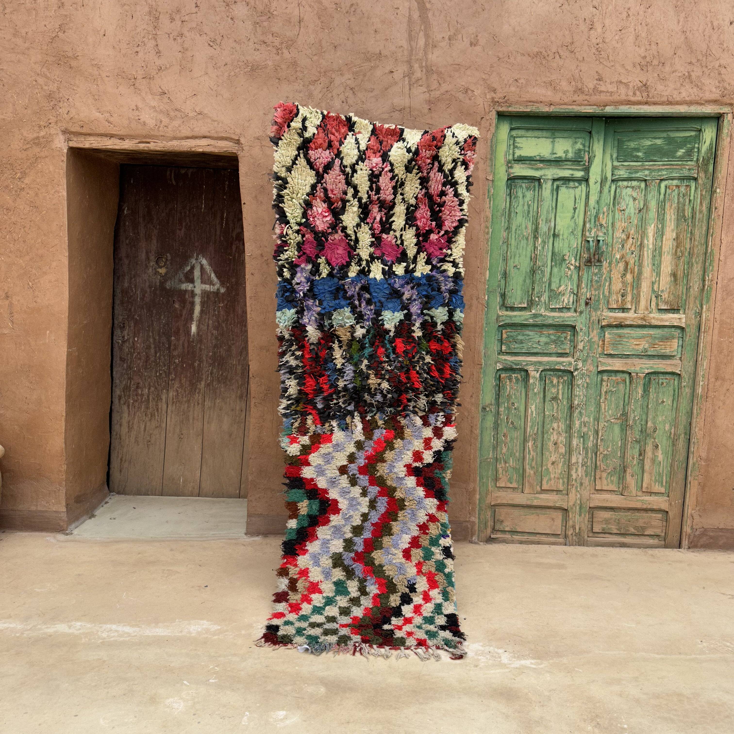 Colorful Boucherouite Berber rug - 64 x 196 cm
