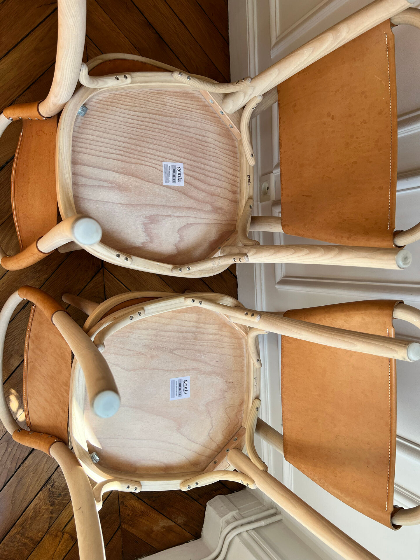 4 Gemla Vilda 3 dining chairs – Solid beech and natural leather – Sweden