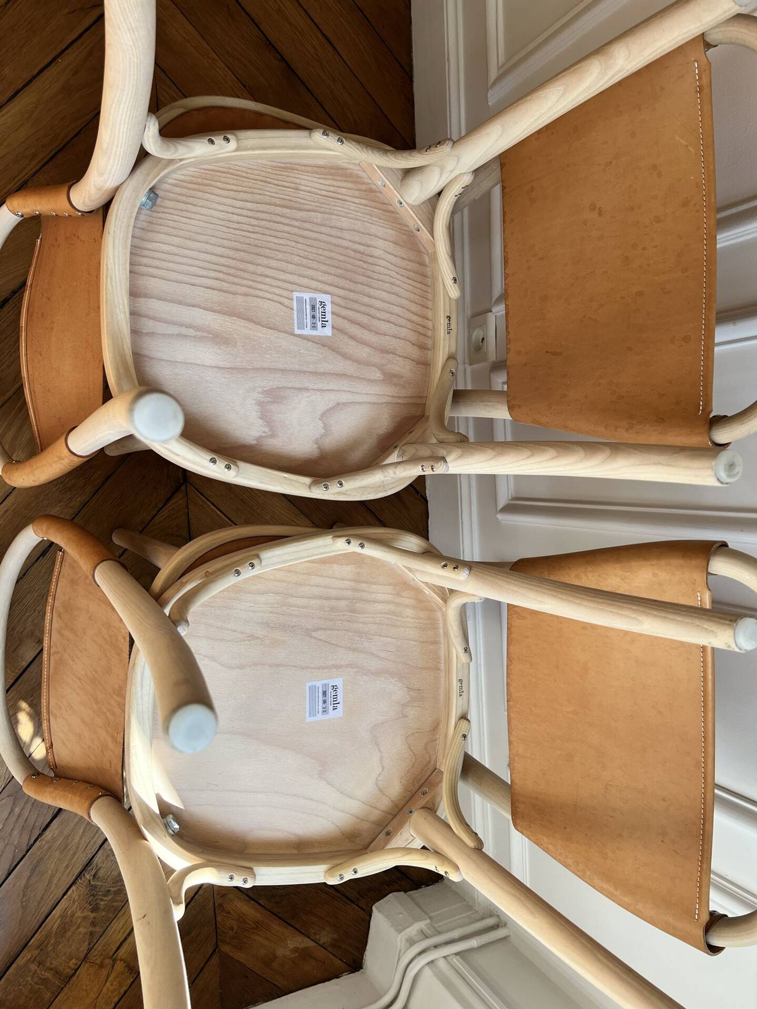 4 Gemla Vilda 3 dining chairs – Solid beech and natural leather – Sweden