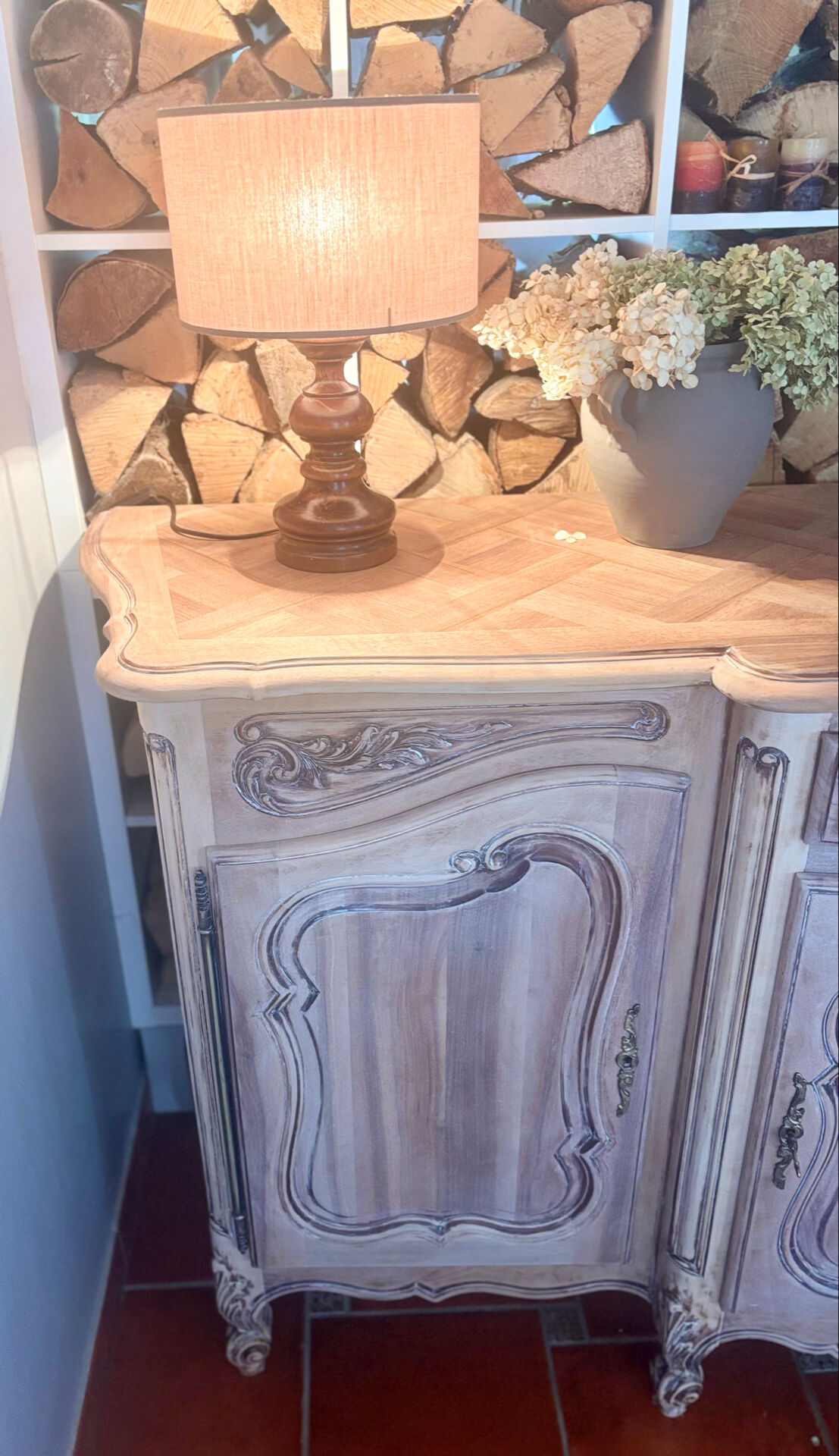 Antique grand buffet in solid oak – Louis XV style – Bleached wood –