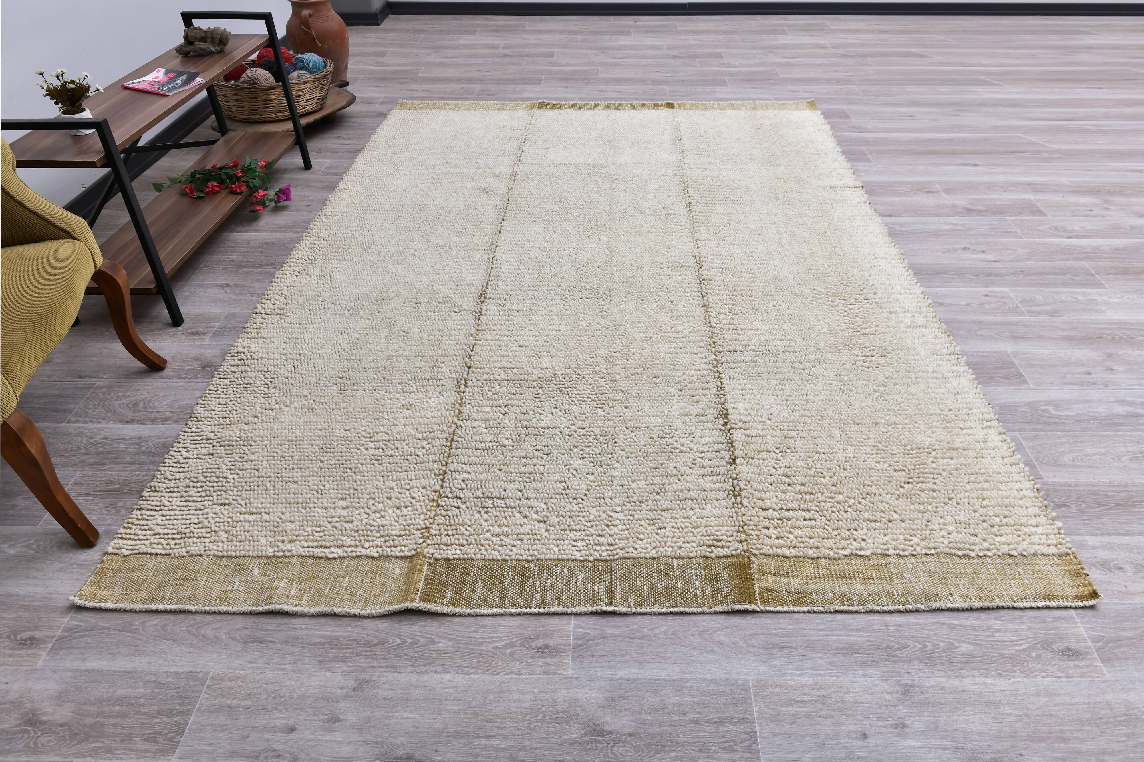 Green Beige Wool Turkish Area Rug 209x292Cm SK 242139