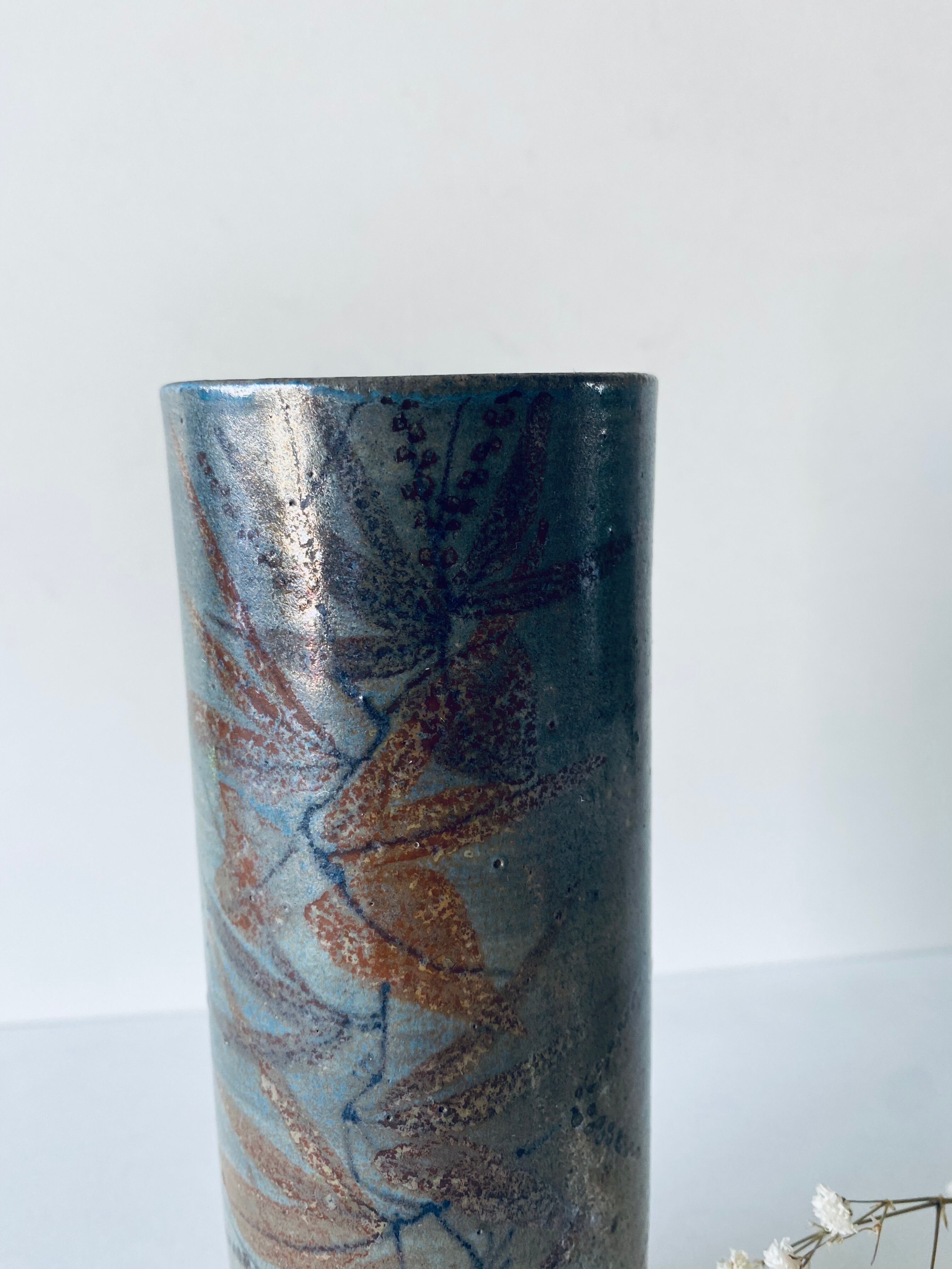 Signed ceramic tubular vase