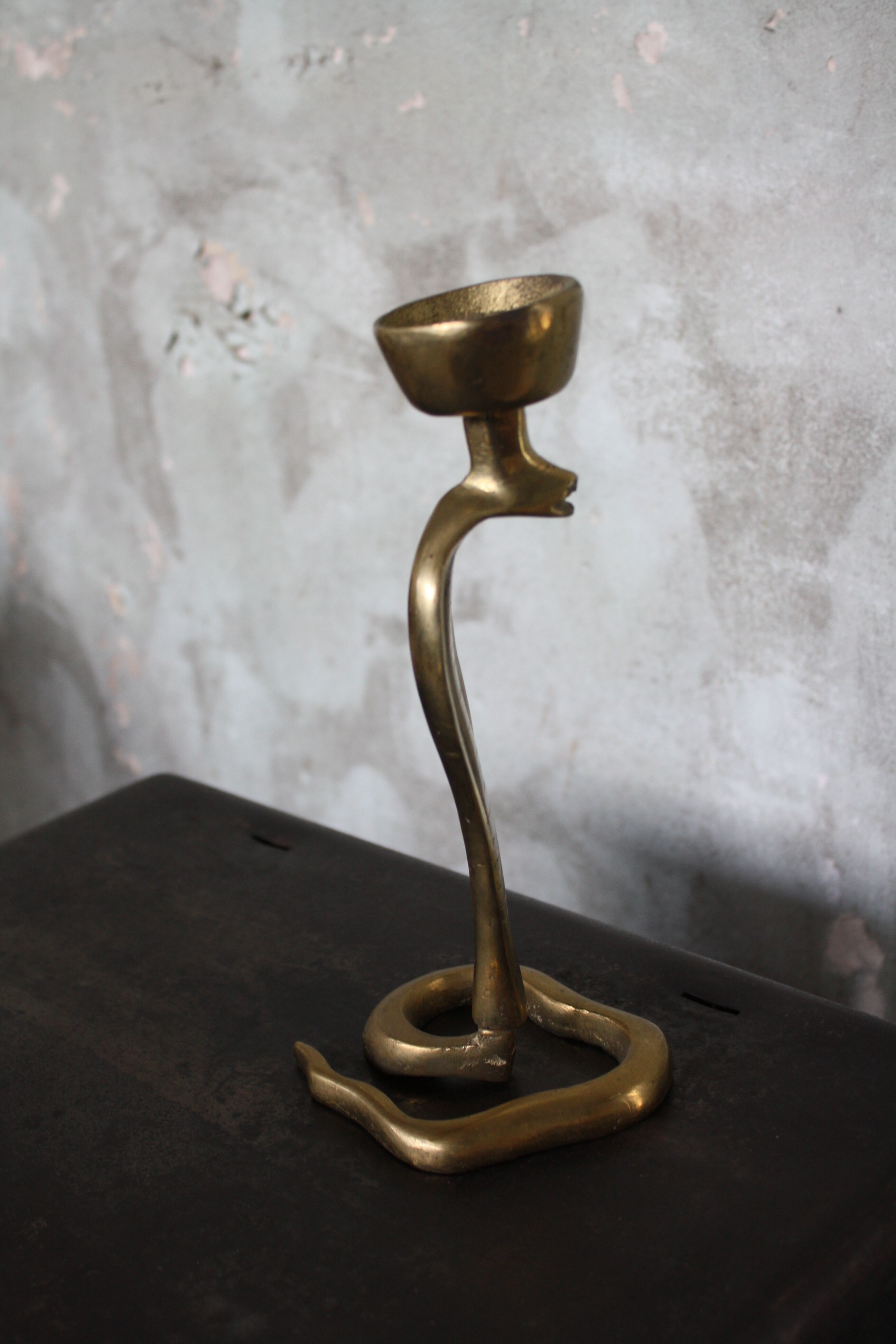 Candlestick zoomorphic snake cobra brass