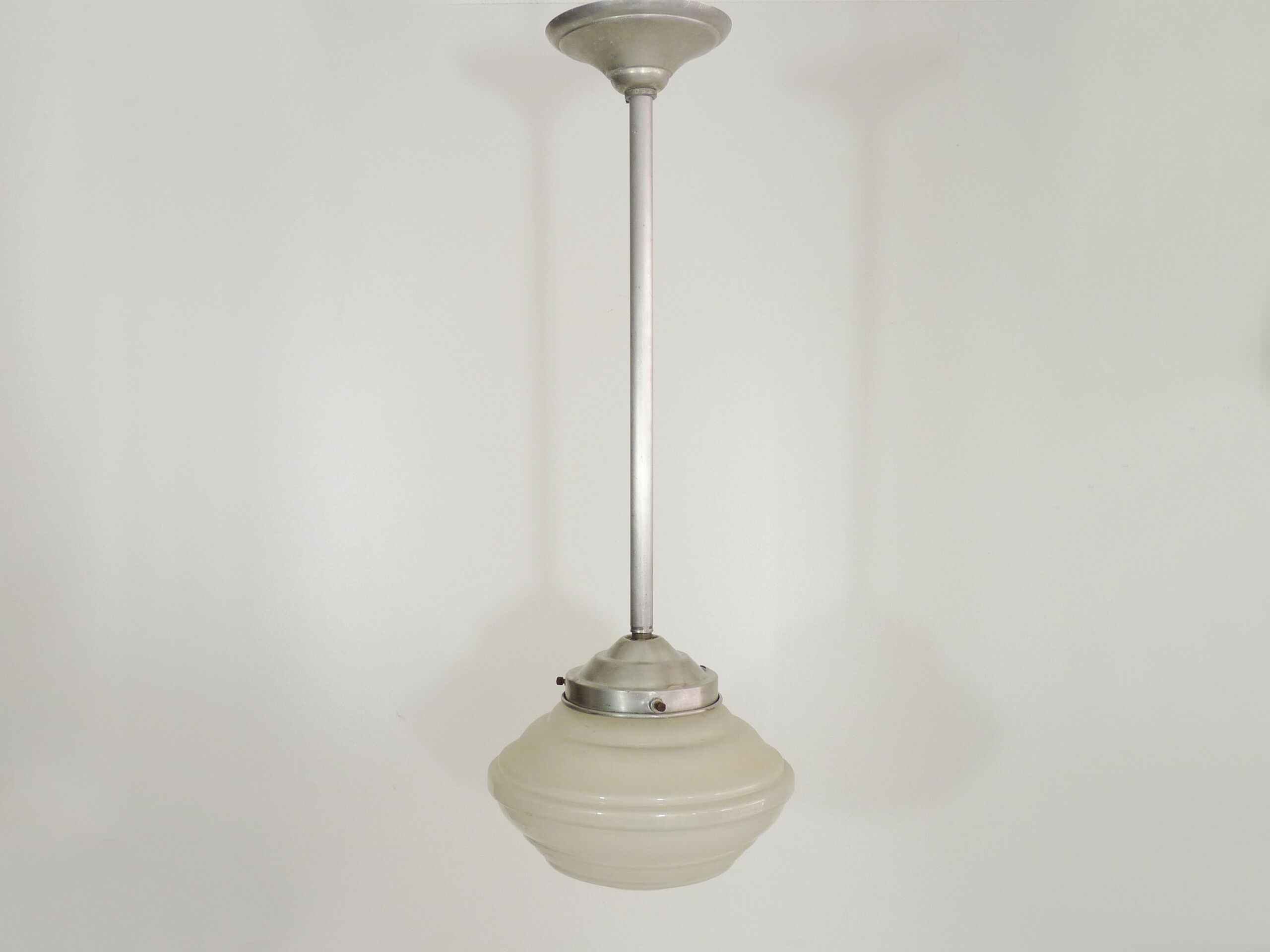 Glass hanging art deco ceiling light. aluminium structure