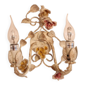Shabby Chic Porzellan Schmiedeeisen Tole Keramik Rosen Wandlampe 1960-80er