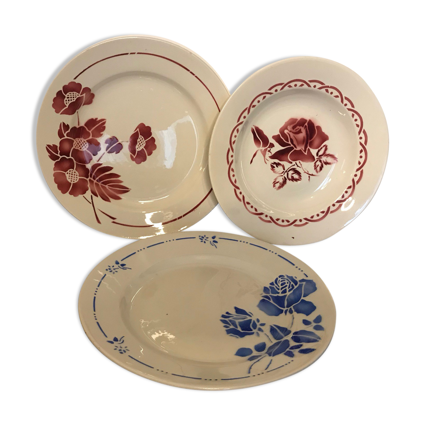 Lot of 3 plates art deco pattern 1940s