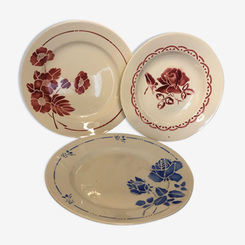 Lot de 3 assiettes motif art déco années 1940