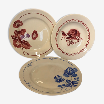 Lot of 3 plates art deco pattern 1940s