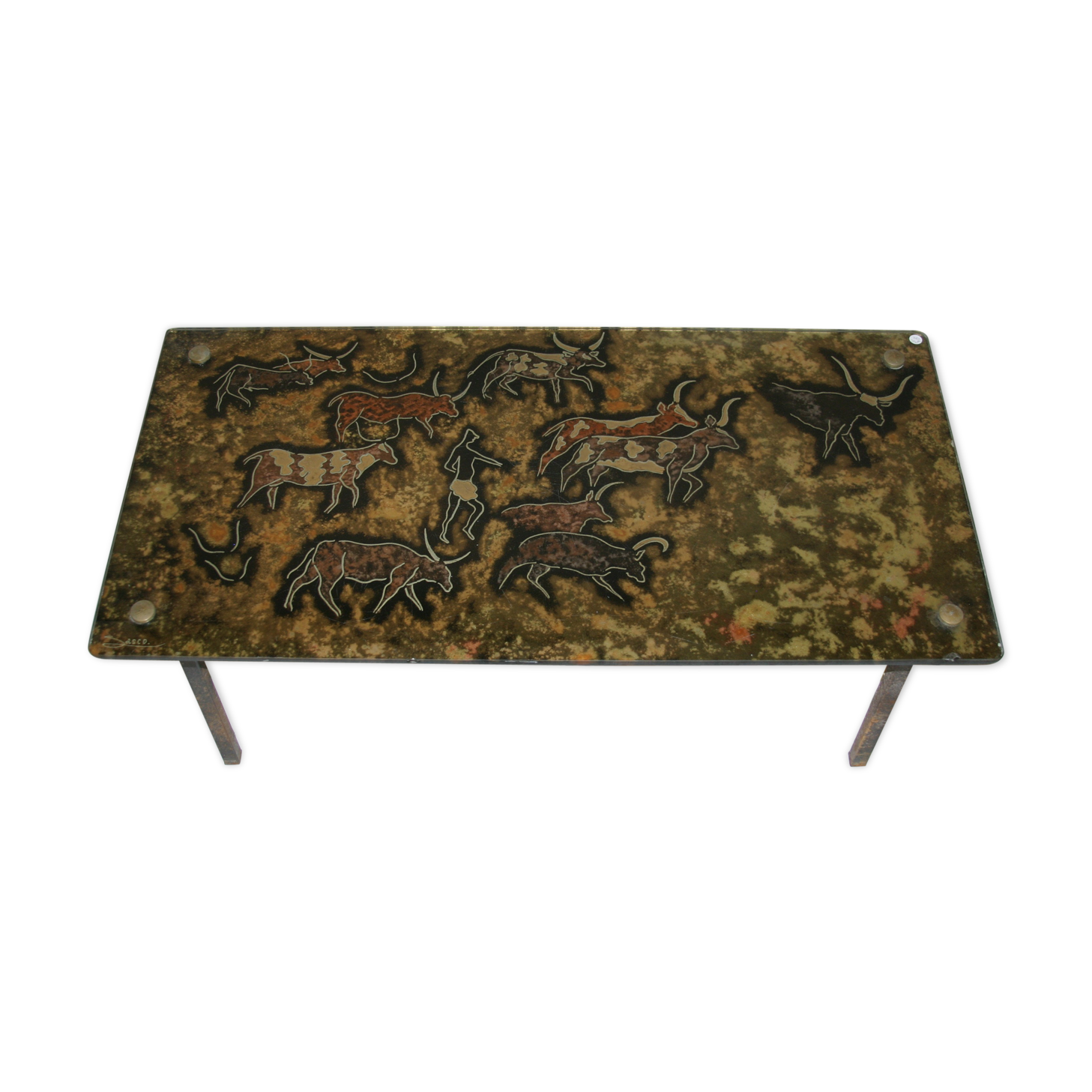 Metal coffee table with layered glass tray