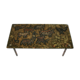 Metal coffee table with layered glass tray