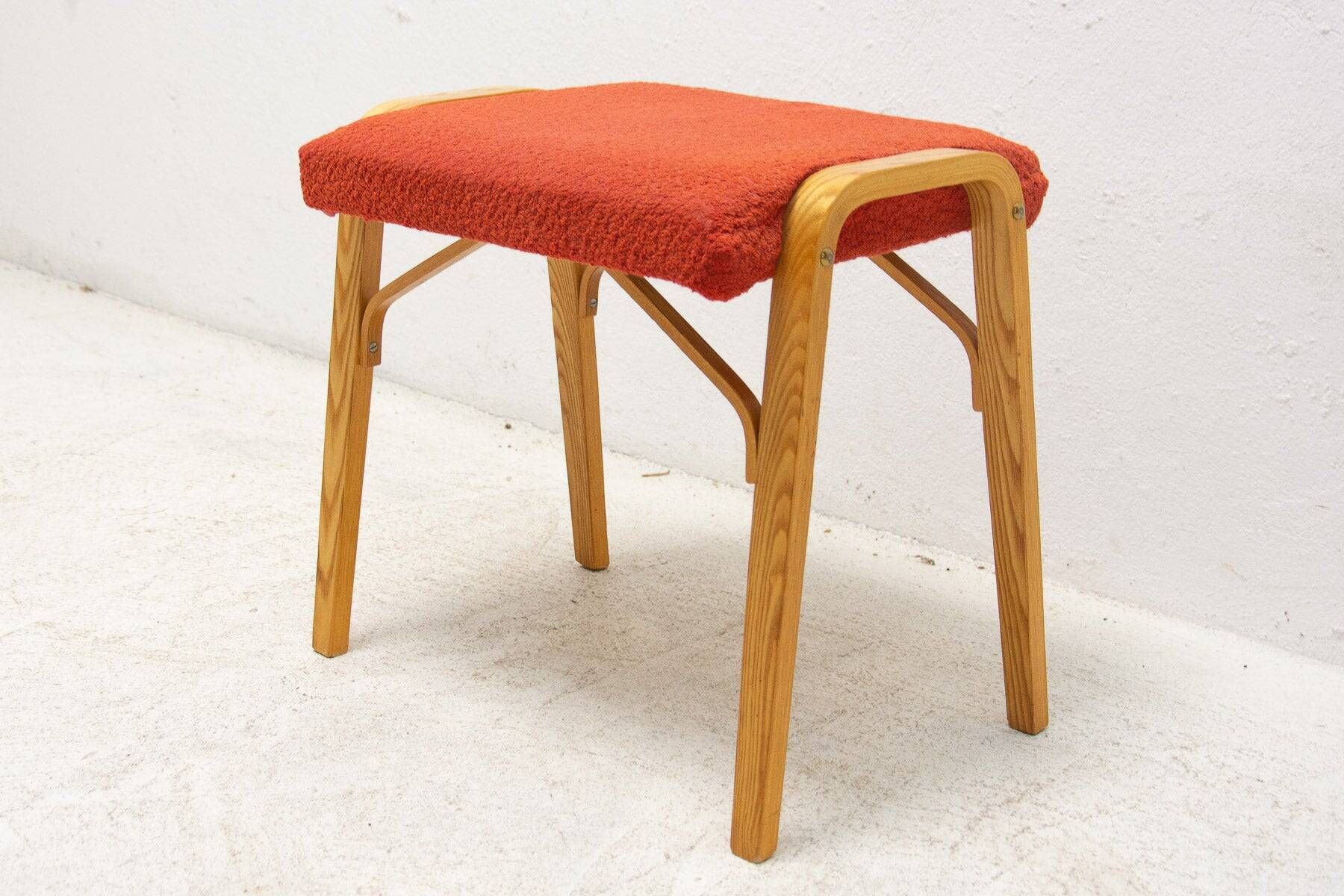 Mid-century bentwood stool by Dřevopodnik Holešov, wooden seating, 1970s