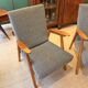 Pair of vintage oak armchairs, original fabric and seat.