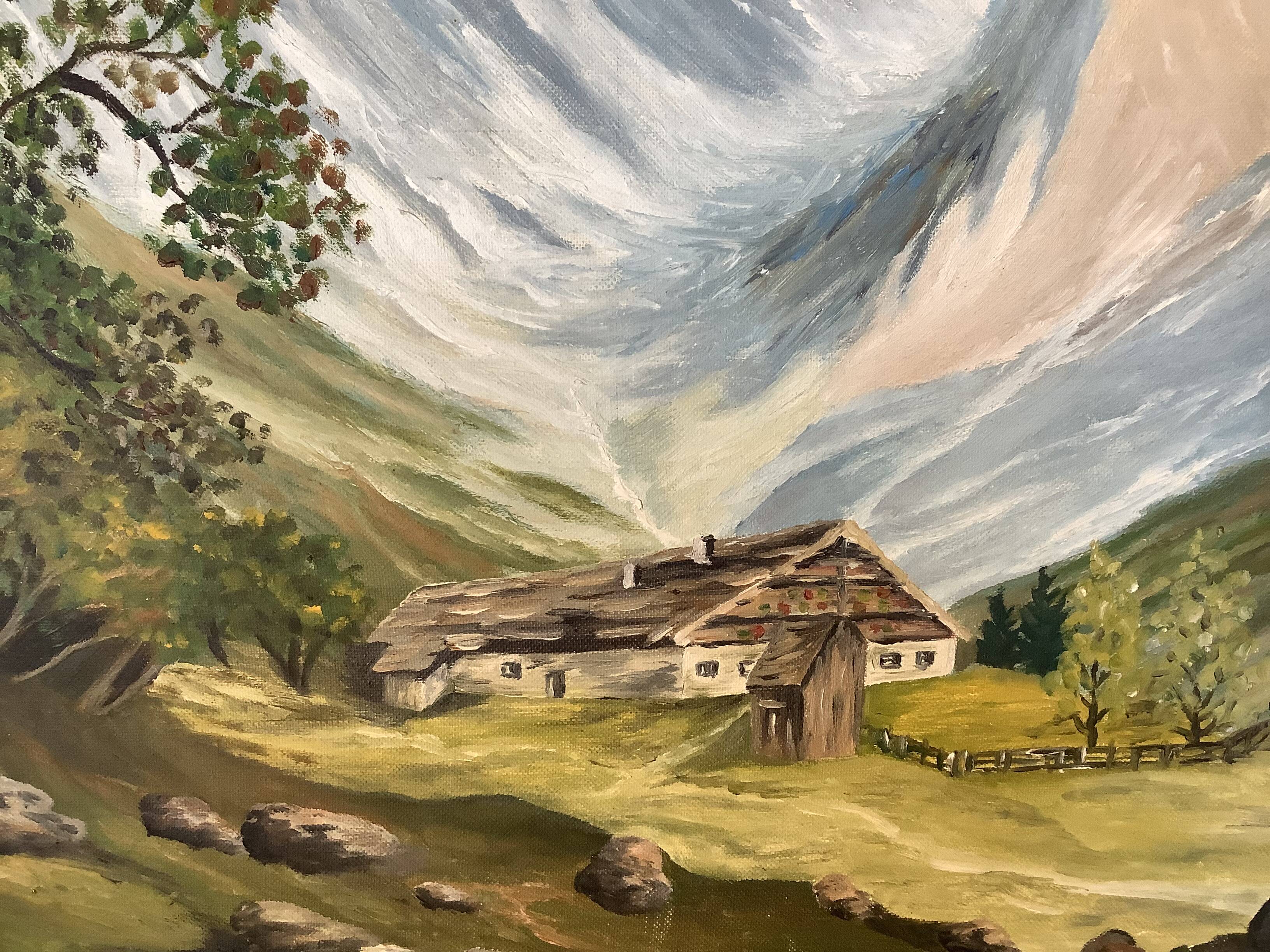 Large mountain landscape painting oil on canvas signed