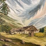 Large mountain landscape painting oil on canvas signed