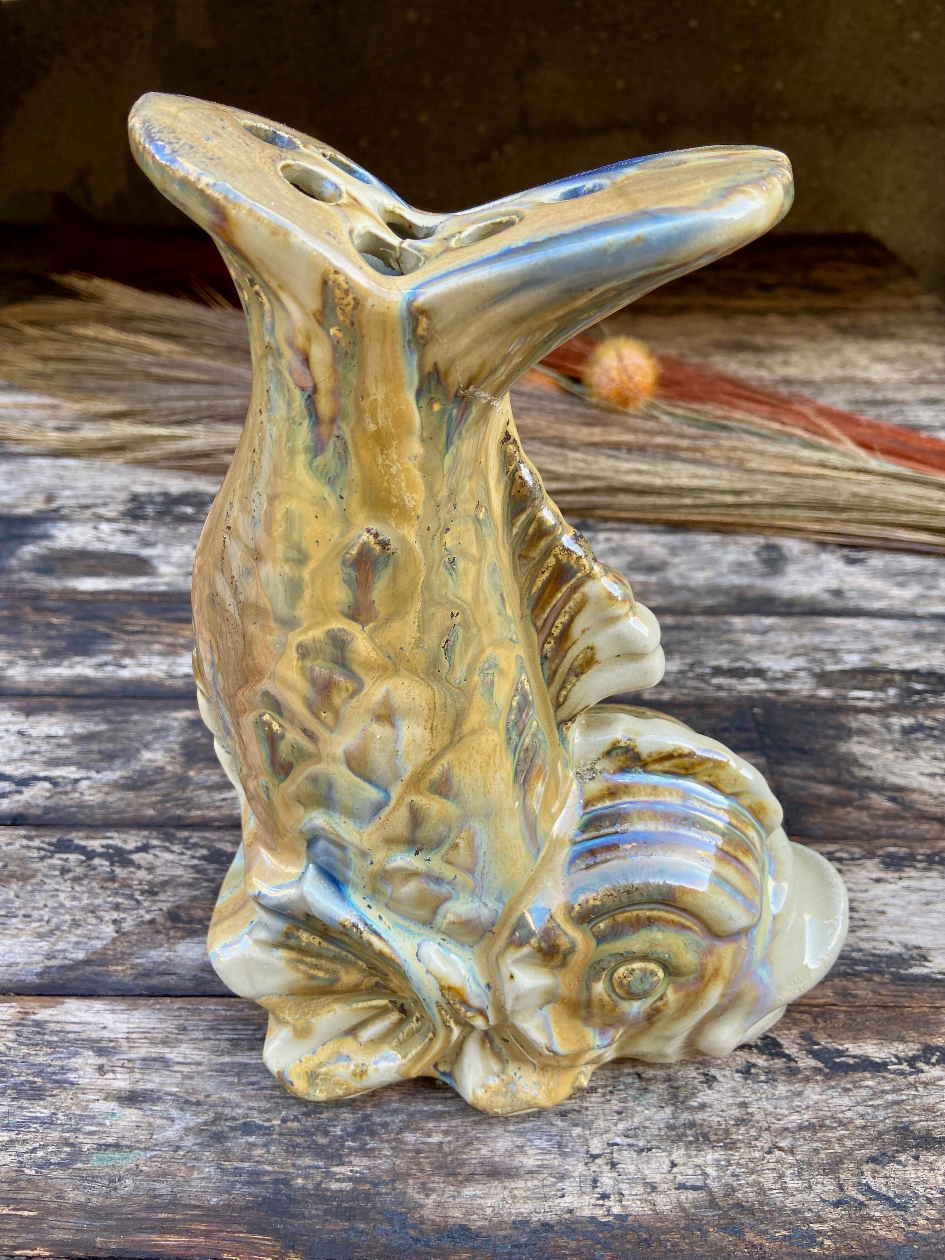 Vase pique flower in faience-fish-60s