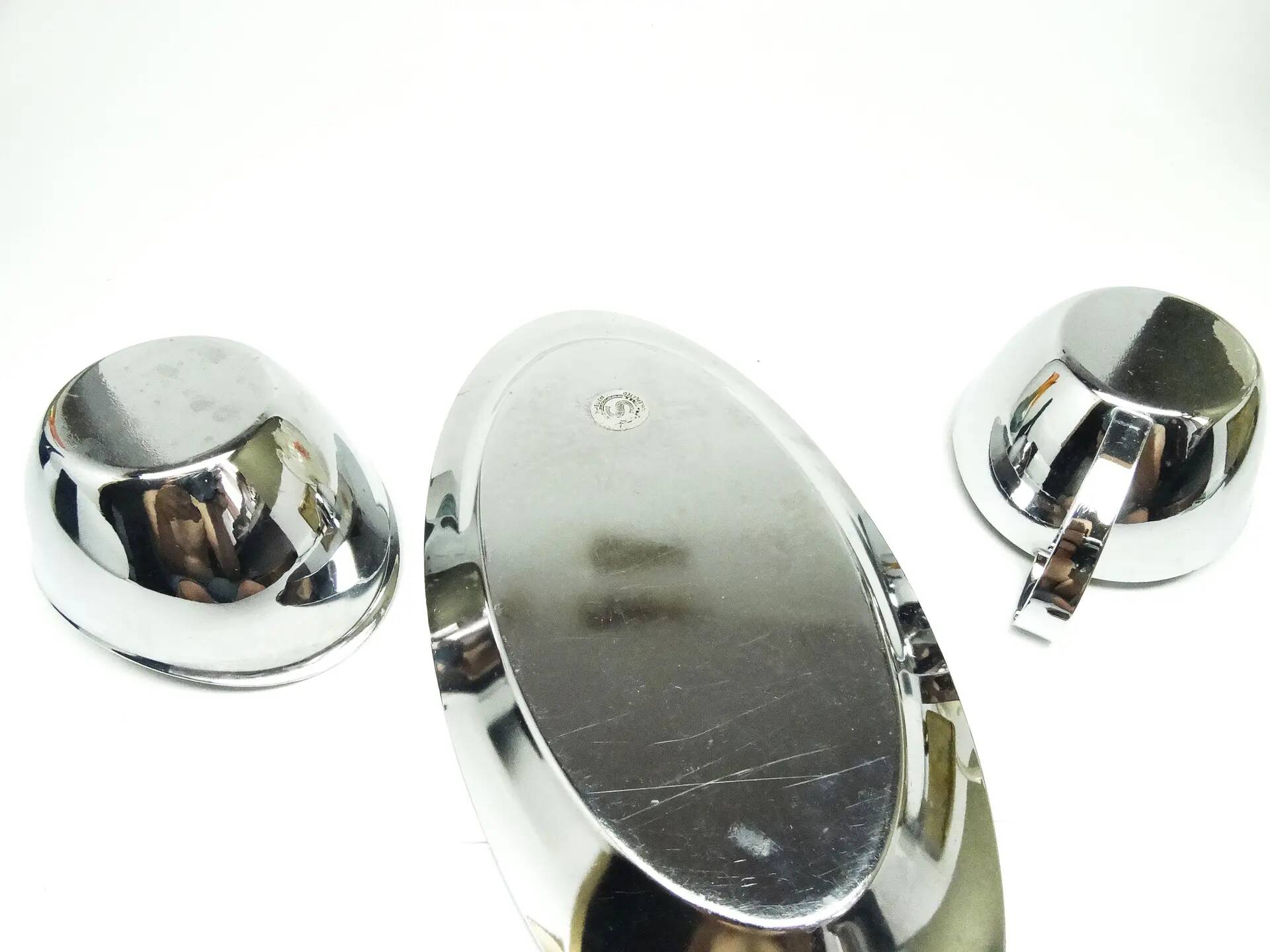 Mid-century modern coffee set, nickel-plated brass, Poland, 1950s