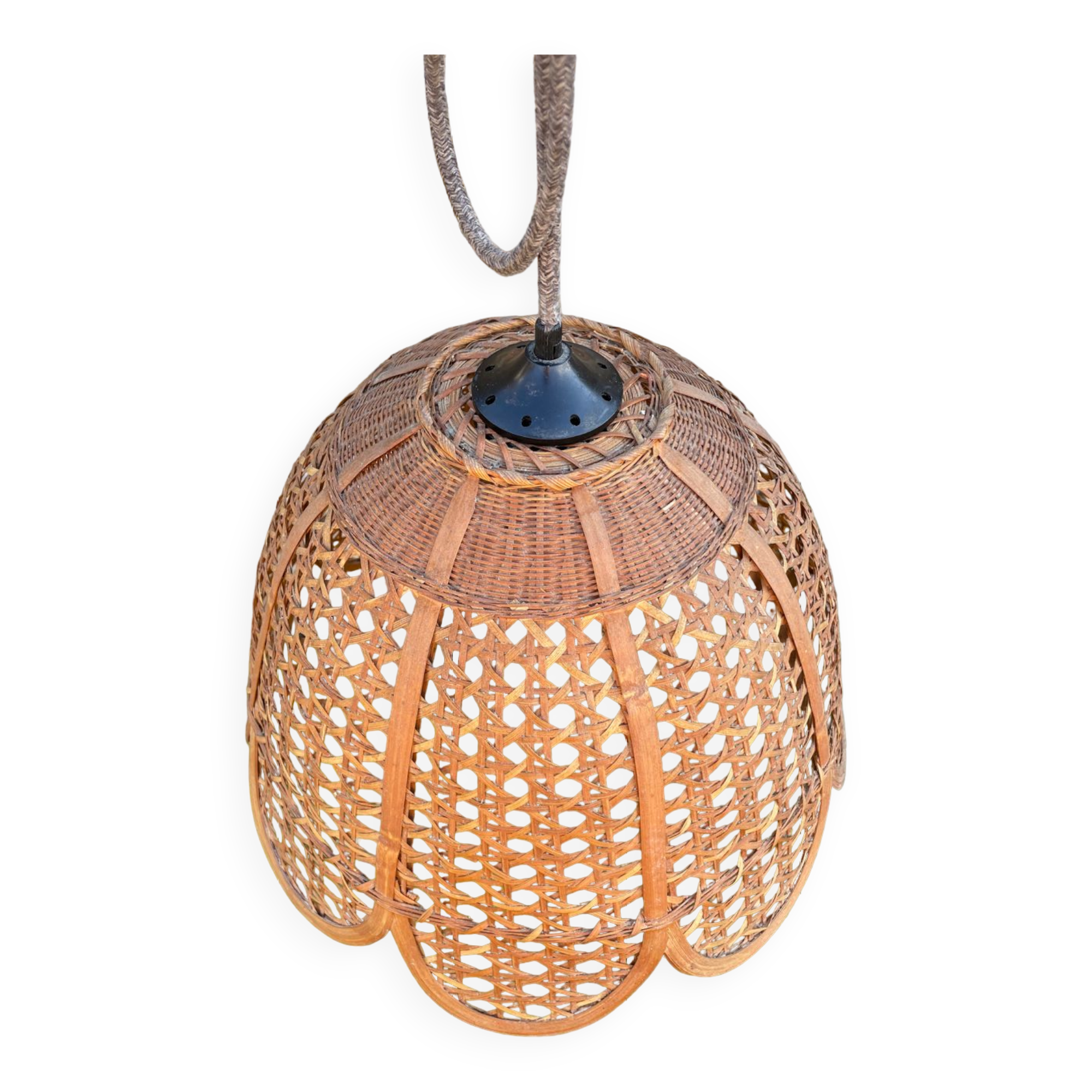 Suspension en cannage vintage 1970