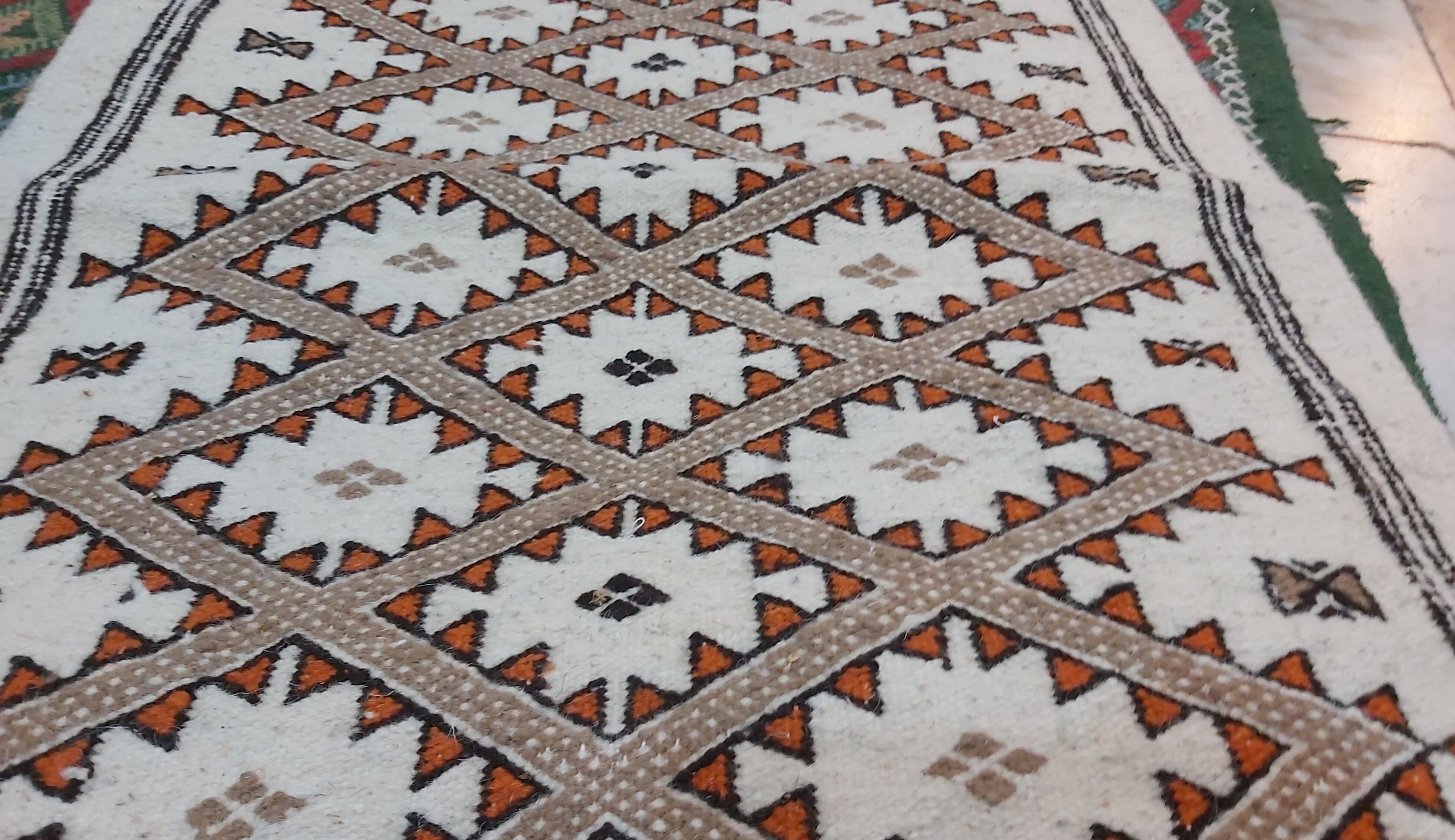Handmade beige mergoum carpet  70x130cm