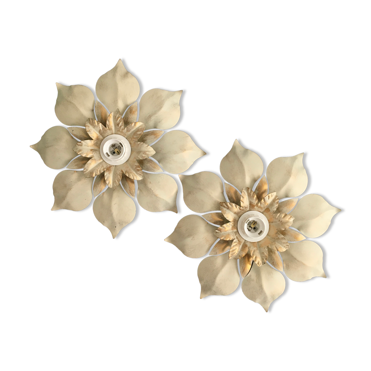 Pair metal flower sconces