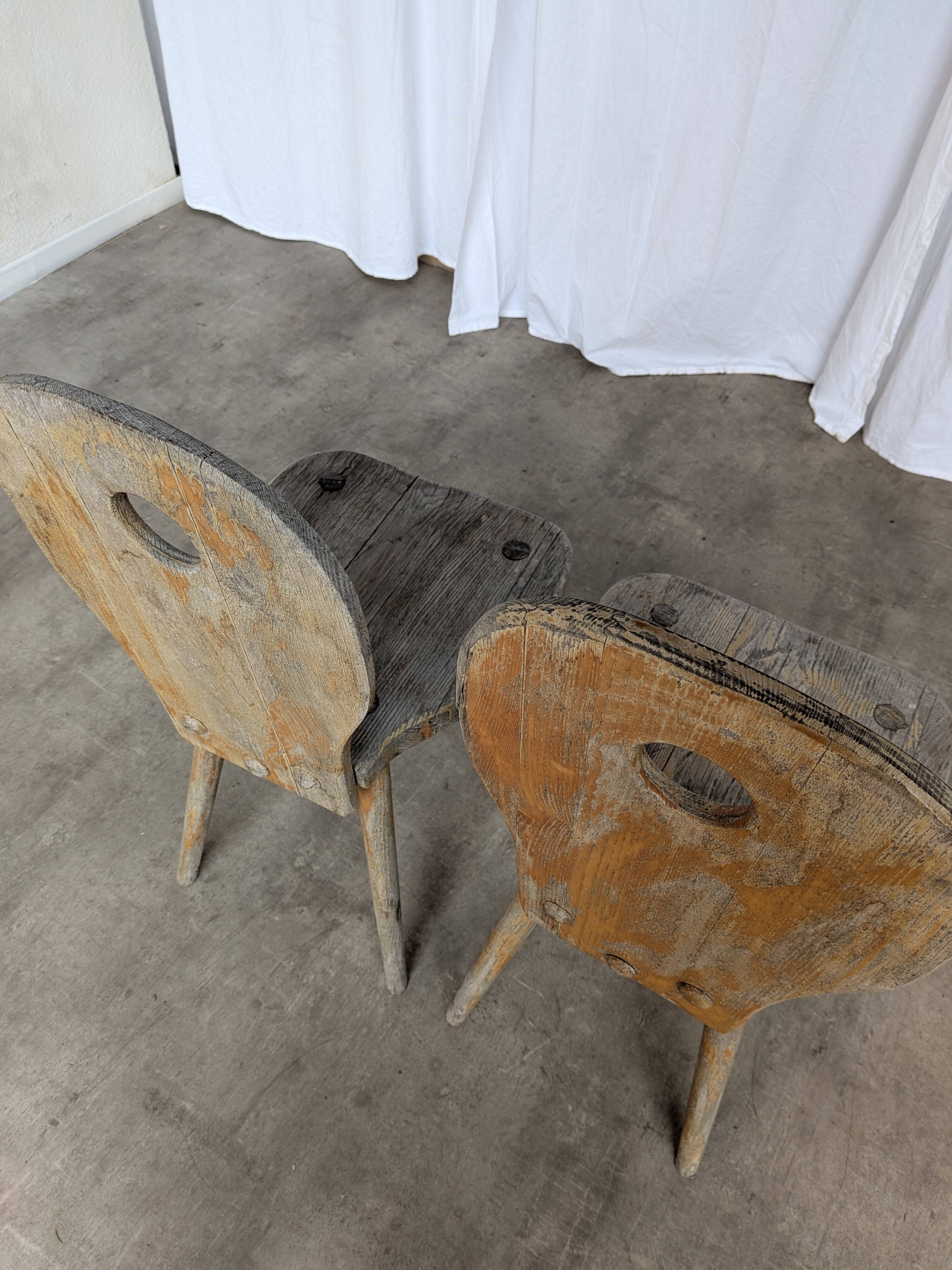 Set of 2 Rustic Primitive Wooden Chairs / Weathered Farmhouse Dining Chairs