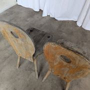 Set of 2 Rustic Primitive Wooden Chairs / Weathered Farmhouse Dining Chairs