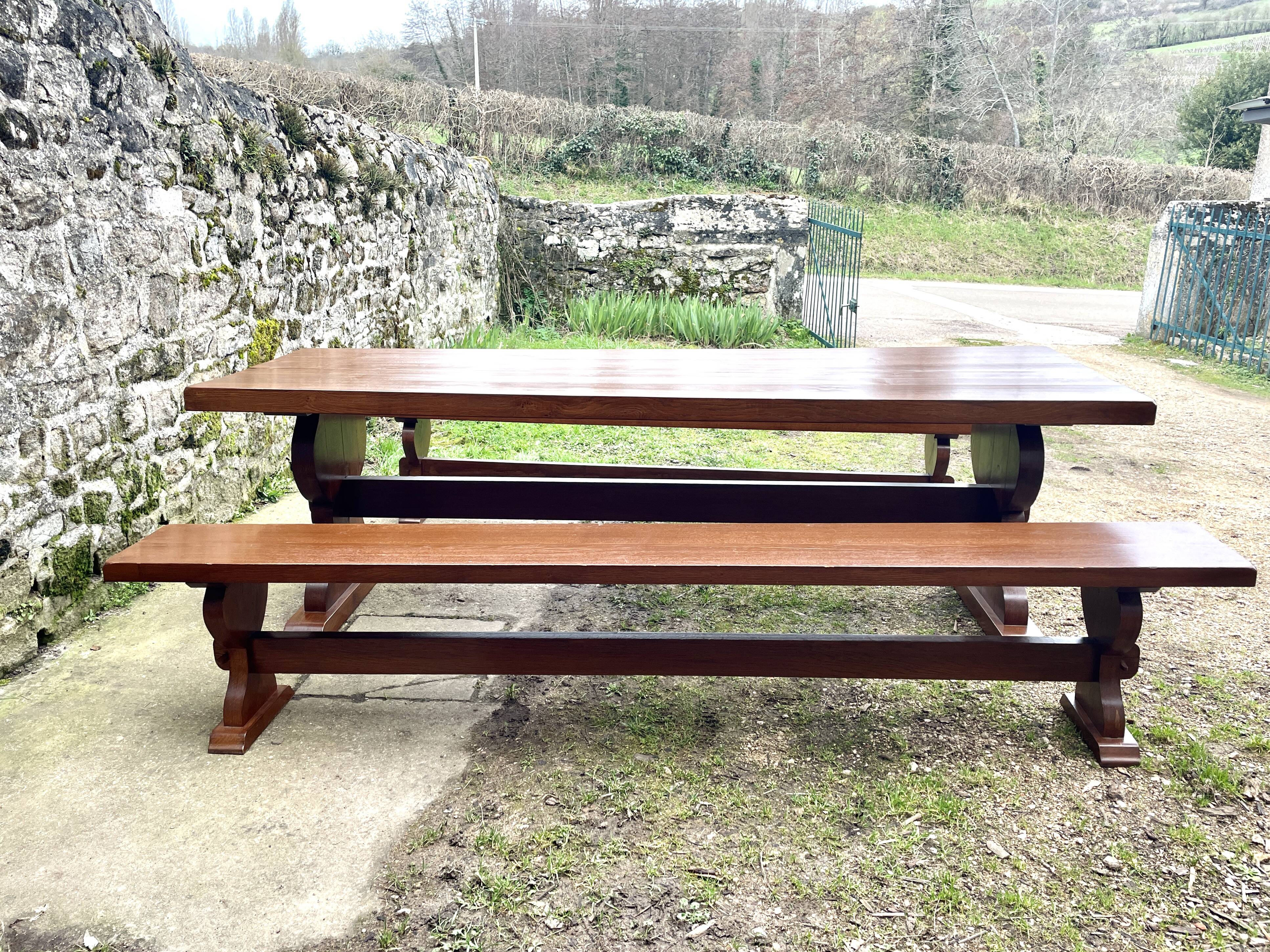 Monastery table and its two solid oak benches from 1950.