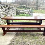 Monastery table and its two benches in solid oak 1950