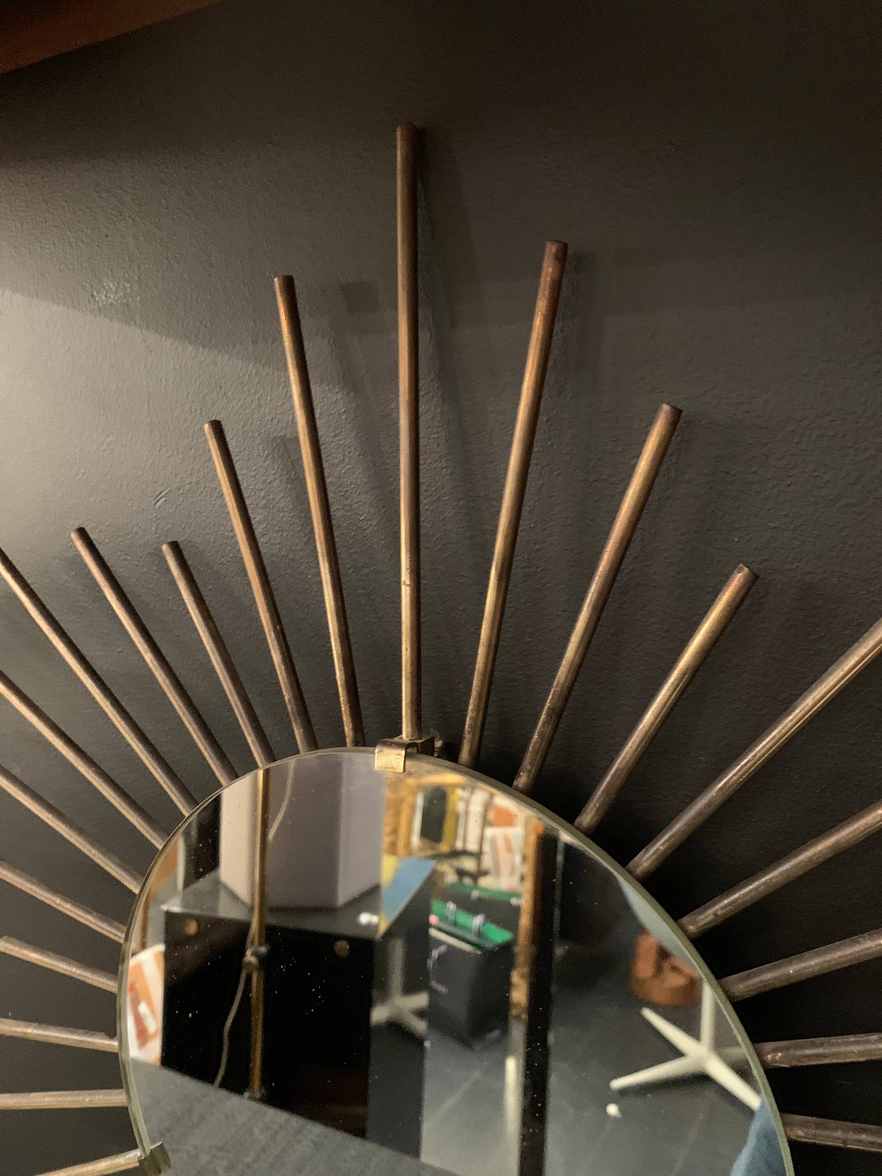 Vintage sun mirror, 1960 gold metal - 60cm