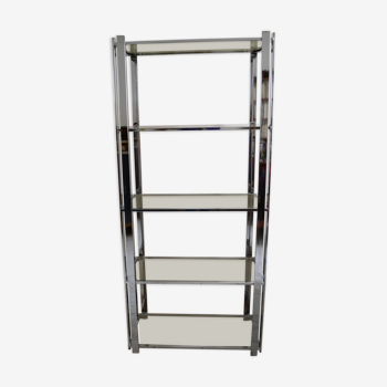Willy Rizzo chrome metal and smoked glass bookcase shelf 1970s