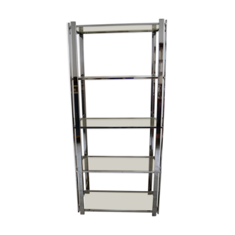 Willy Rizzo chrome metal and smoked glass bookcase shelf 1970s