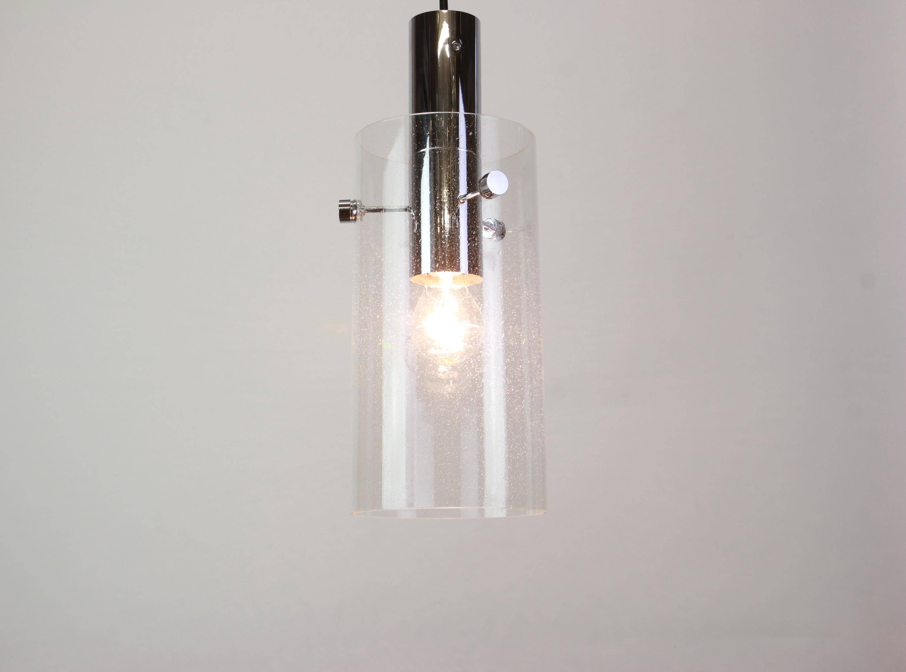 1 of 3 lantern-shaped pendant light with cylindrical glass shade by Limburg, Germany, 1960s.