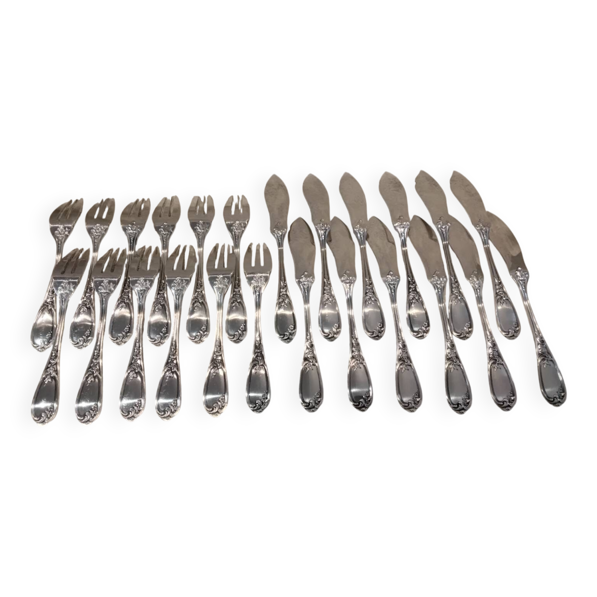 12 couverts à poisson 24p métal argenté orfèvre Ercuis Fontenoy