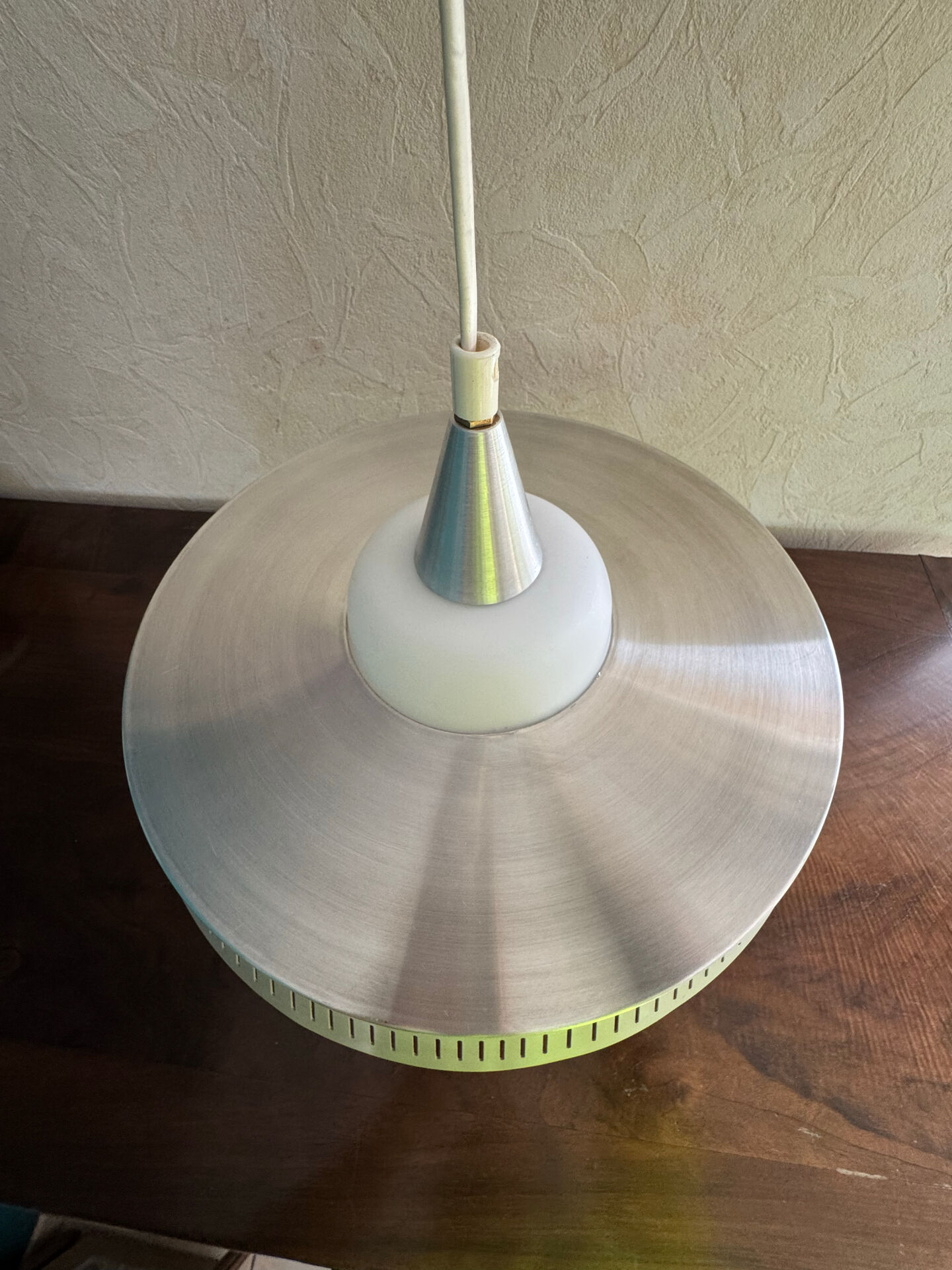 Scandinavian aluminium & opaline suspension - LYFA design by Bent Karlby
