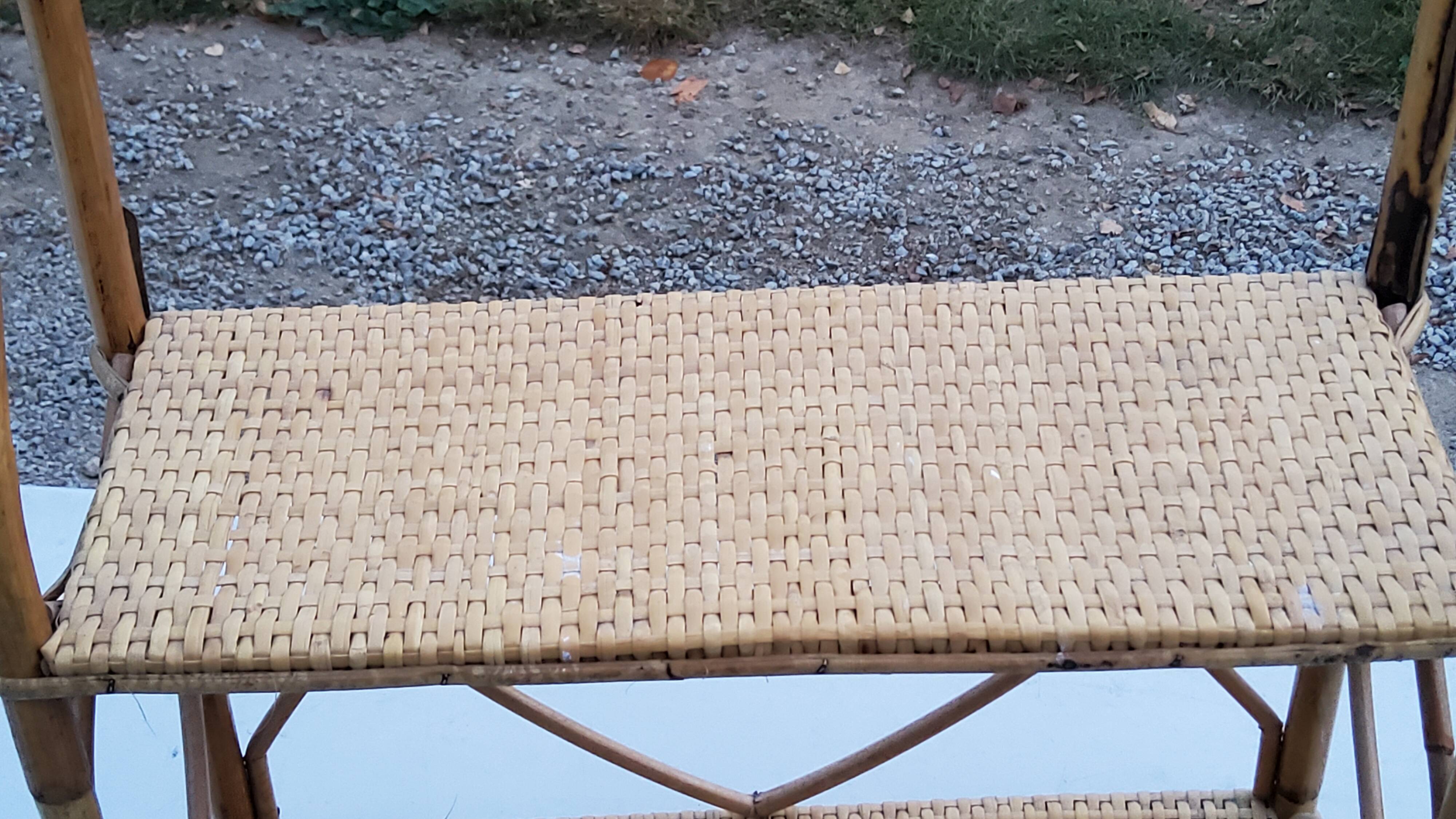 Double wall shelf in bamboo and rattan from the 70s