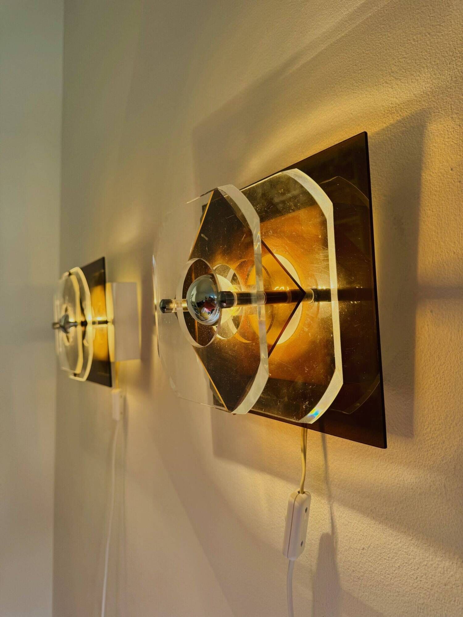 Geometric Space Age Wall Lamps In Layered Plexiglass By Herda Verlichting, The Netherlands 1970S