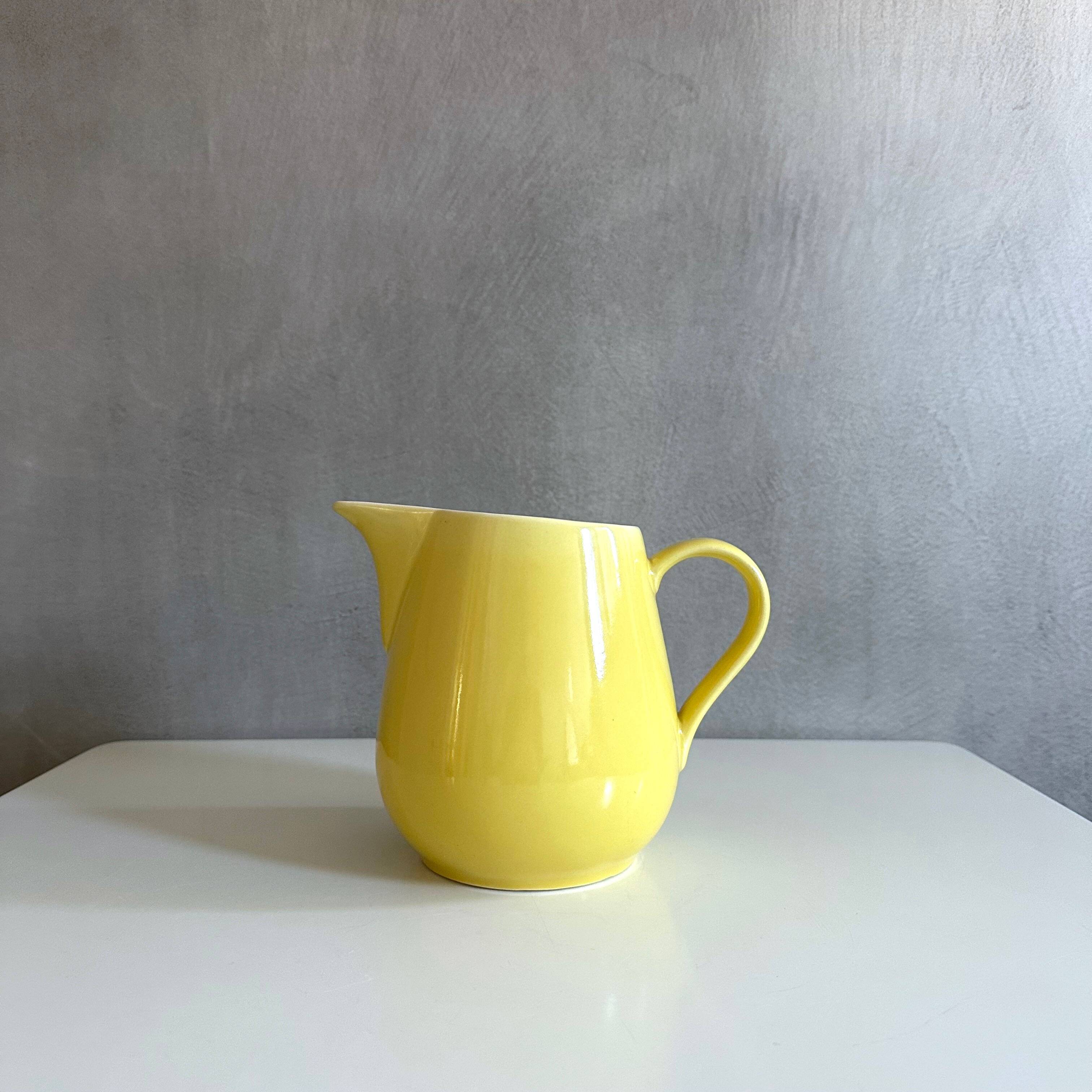 Large vintage ceramic jug pastel yellow, waku germany