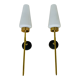 Pair of brass and opaline Lunel sconces, Arlus 50s