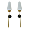 Pair of brass and opaline Lunel sconces, Arlus 50s