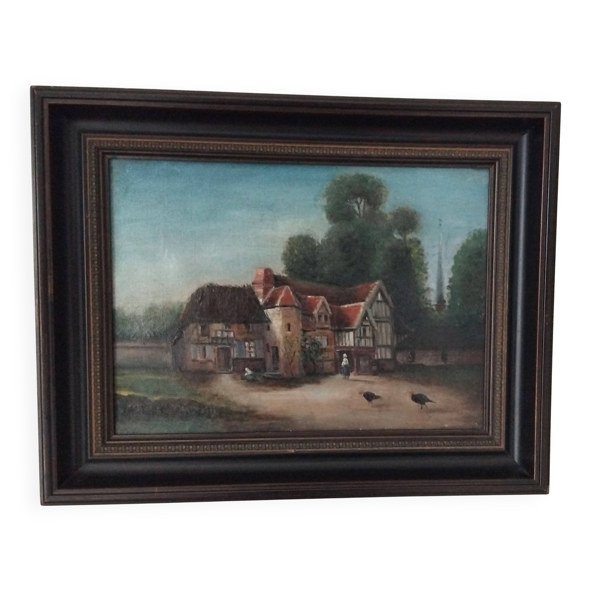 Framed oil painting on canvas