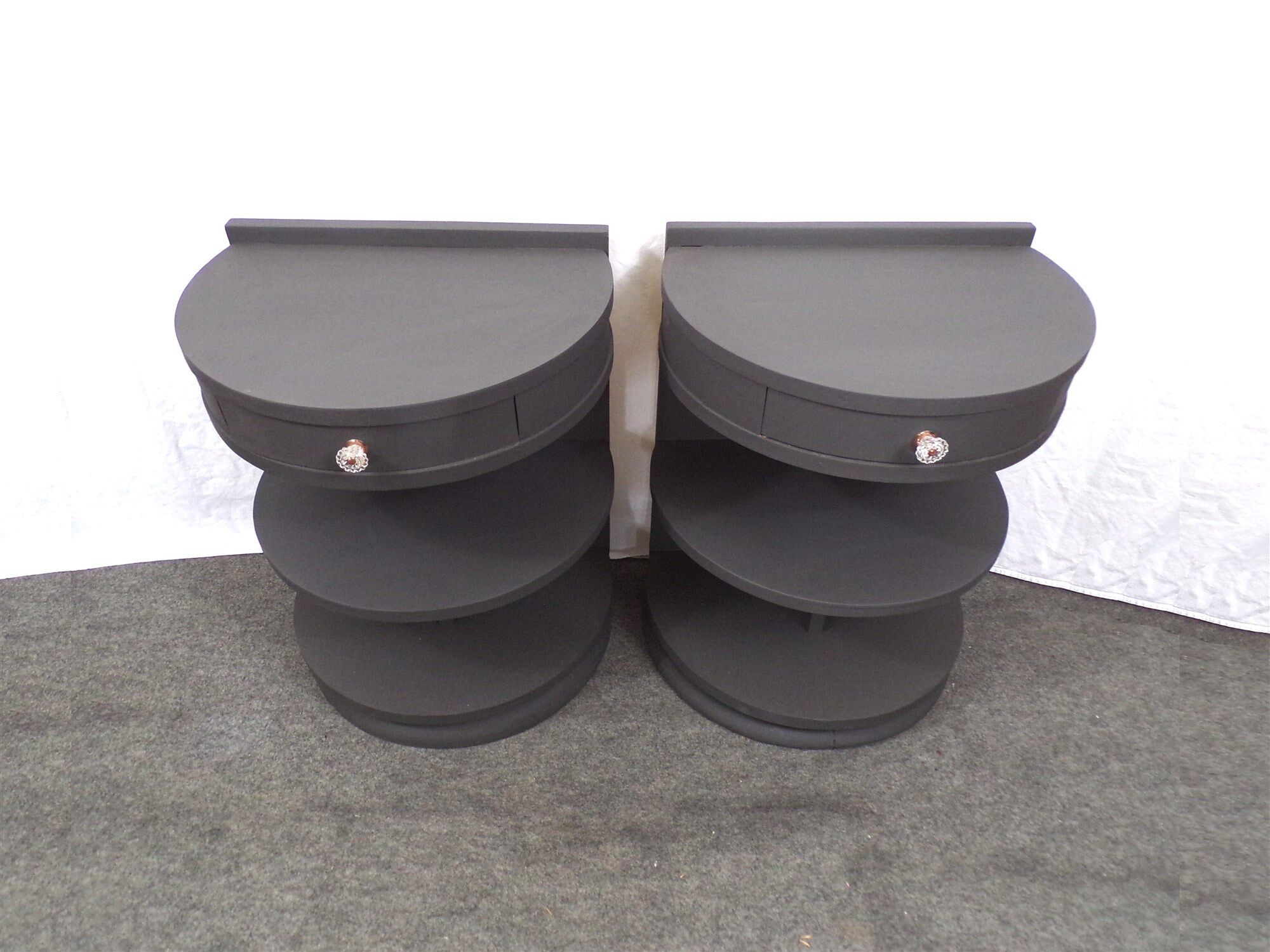 Pair of rounded bedsides revamped art deco