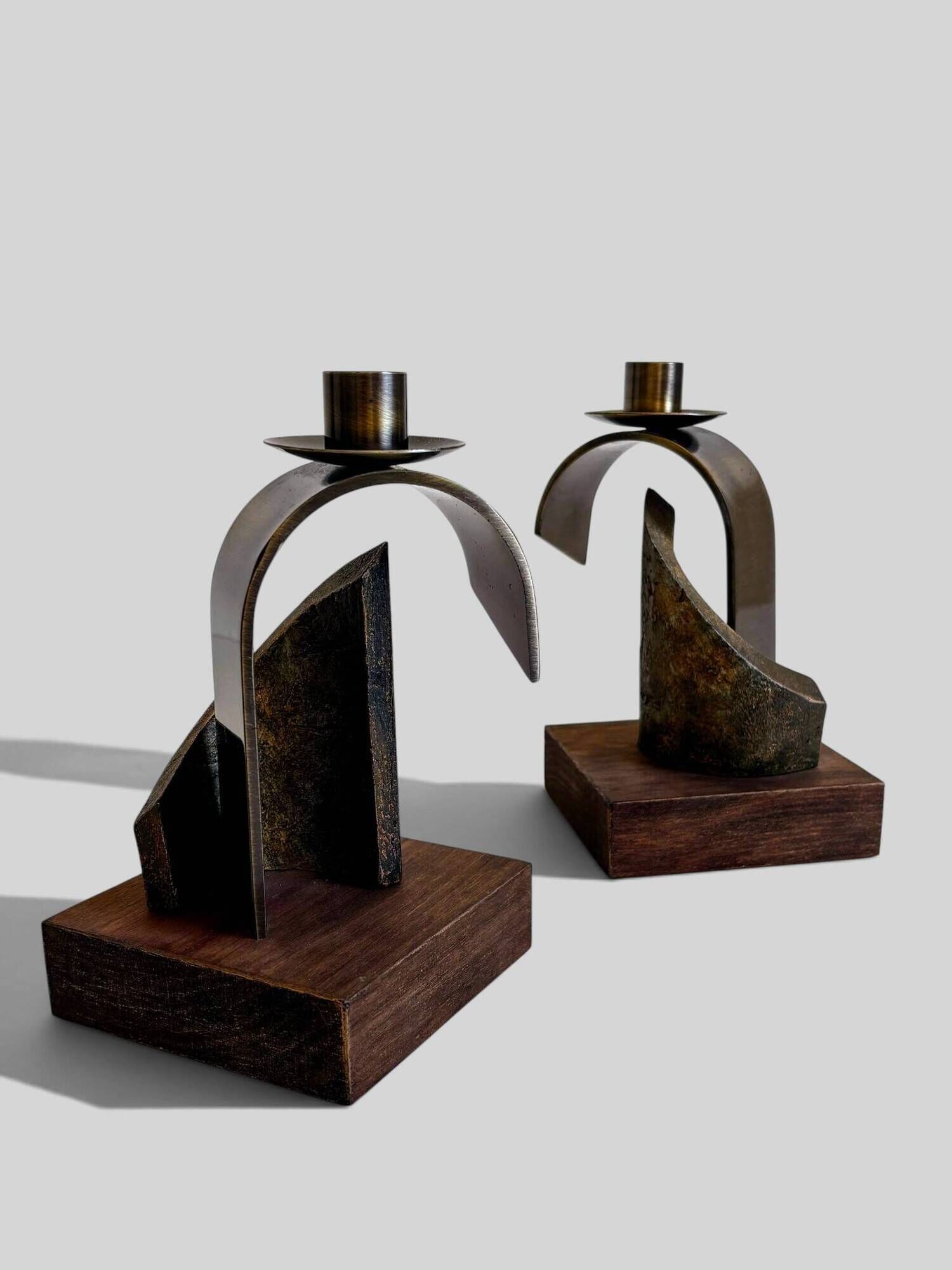 Pair of Brutalist Sculptural Candleholders by Arte Romera, Spain, 1980s