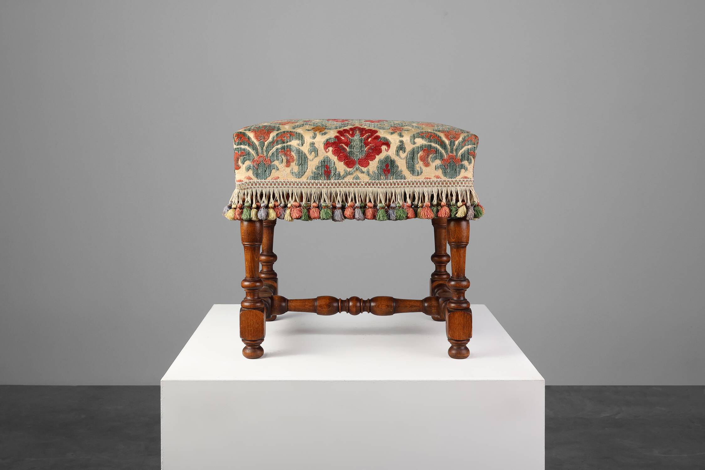 Early 20th Century Pair of Wood & Fabric French Footstools