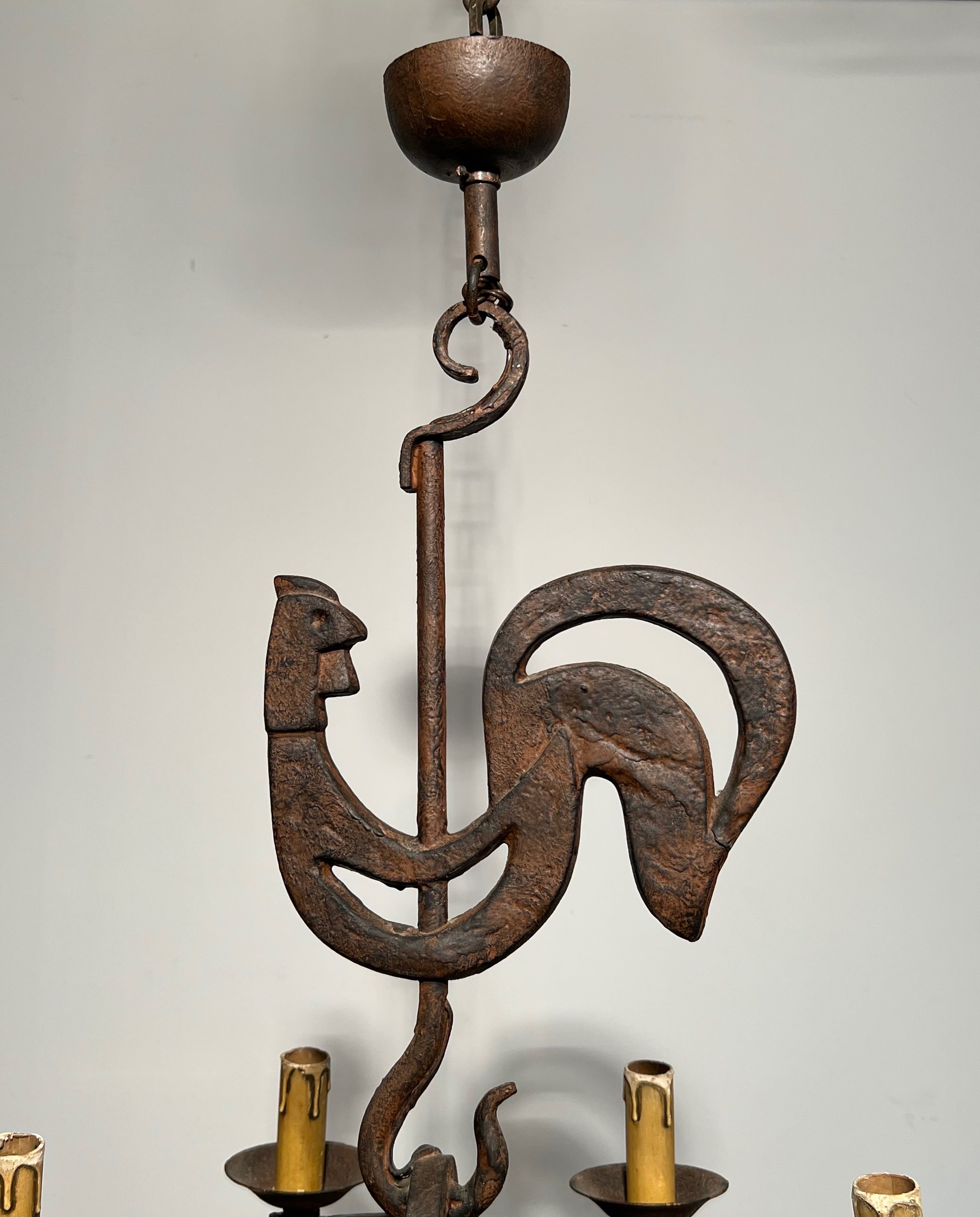 Lustre with rooster by Jean Touret for Atelier Marolles